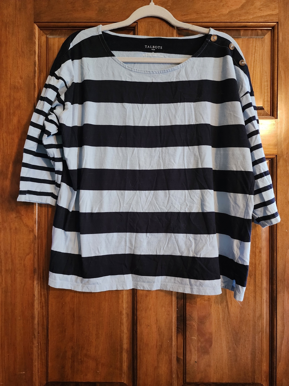 Talbots Women’s Dark Navy Blue and Light Blue Striped Boatneck Top 1X